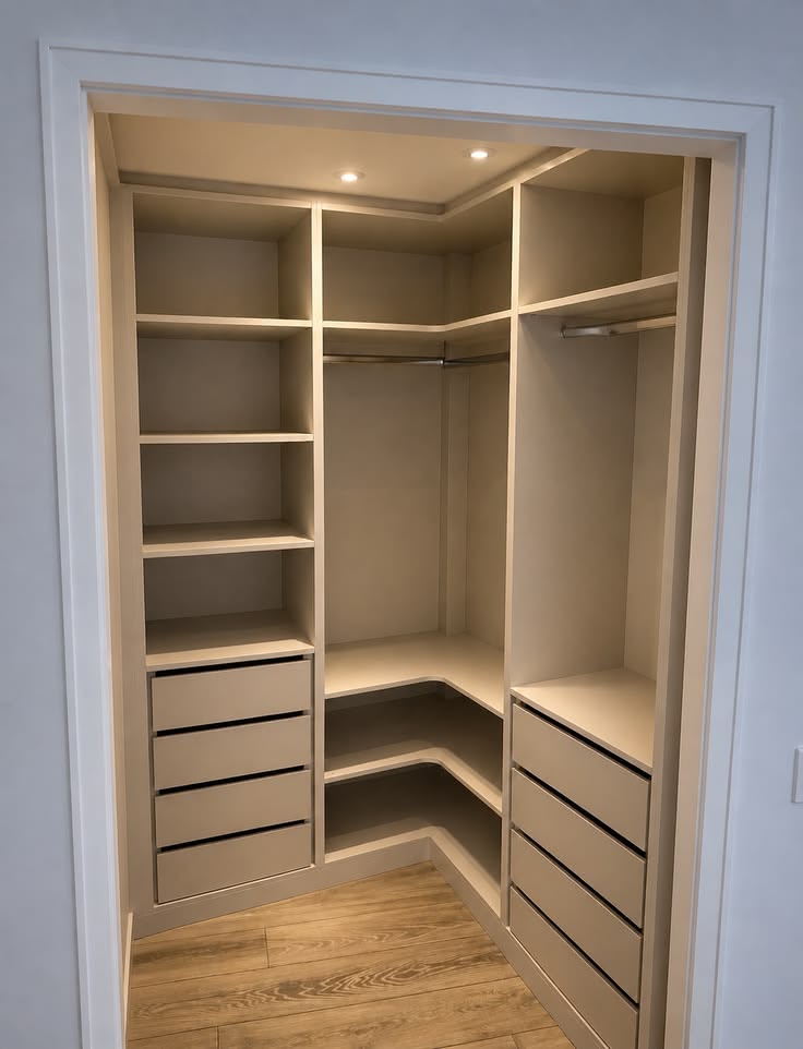 Vestidor a medida con distribución en esquina realizado por SC Interior